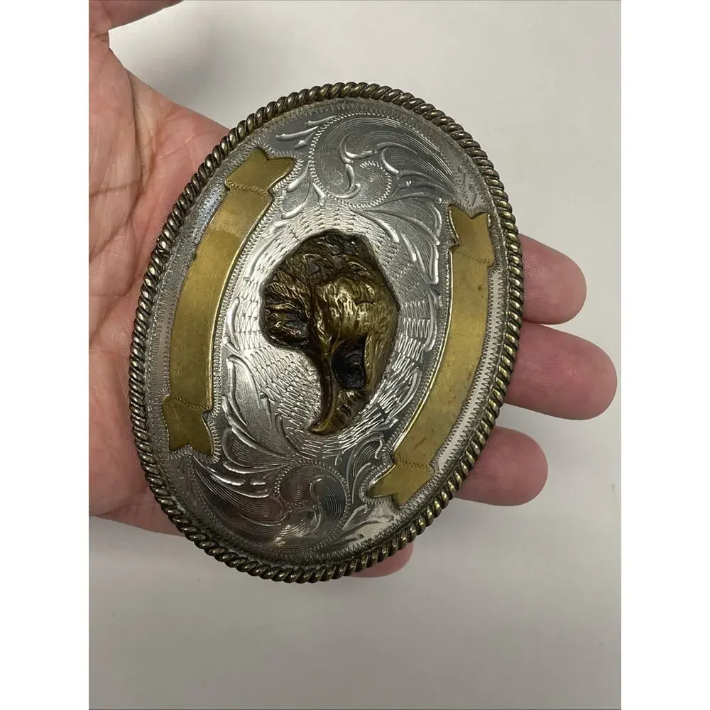 Huge Mexico Alpaca Silver Eagle Head Buckle Belt Vintage 4.25